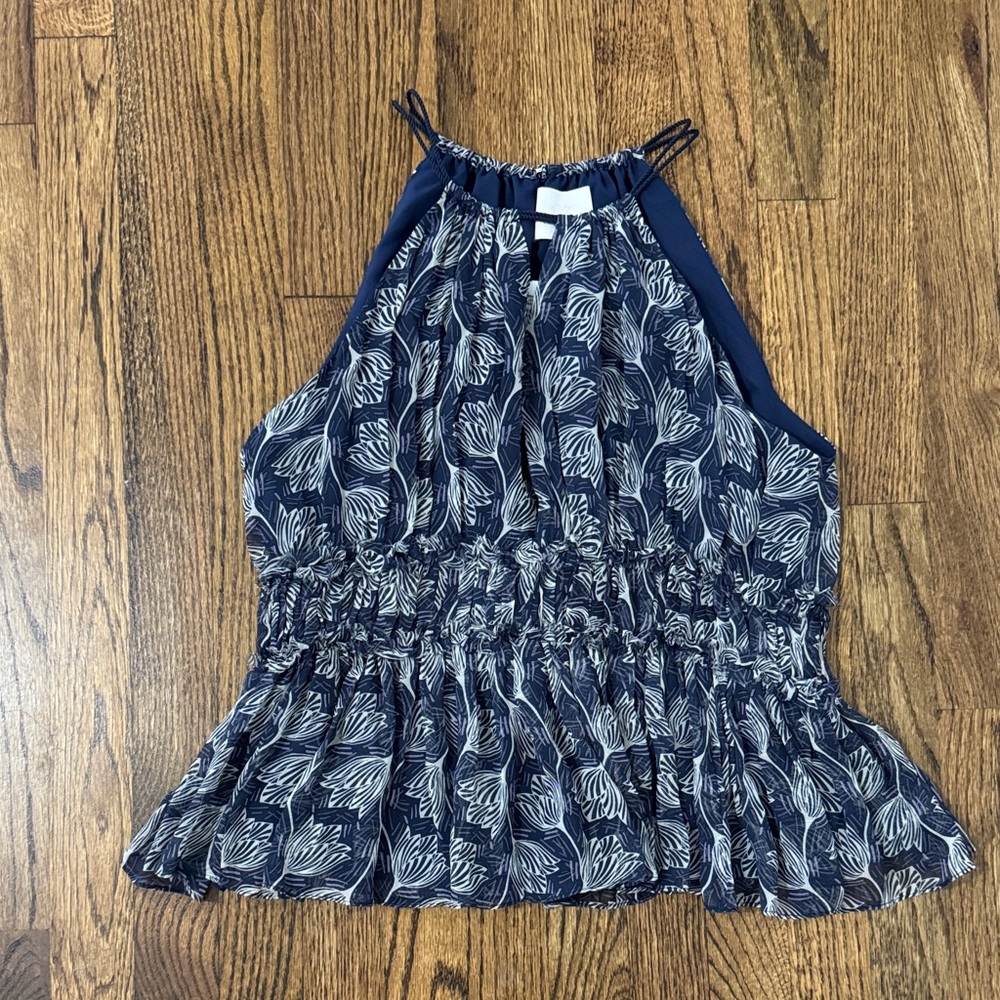 NWT - Cinq à Sept Navy and White Patterned Tank Top